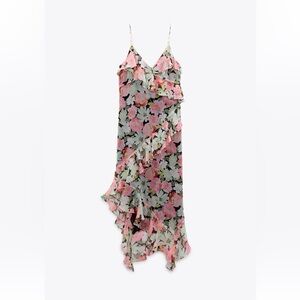 Zara Asymmetrical Floral Dress - Pink and Black